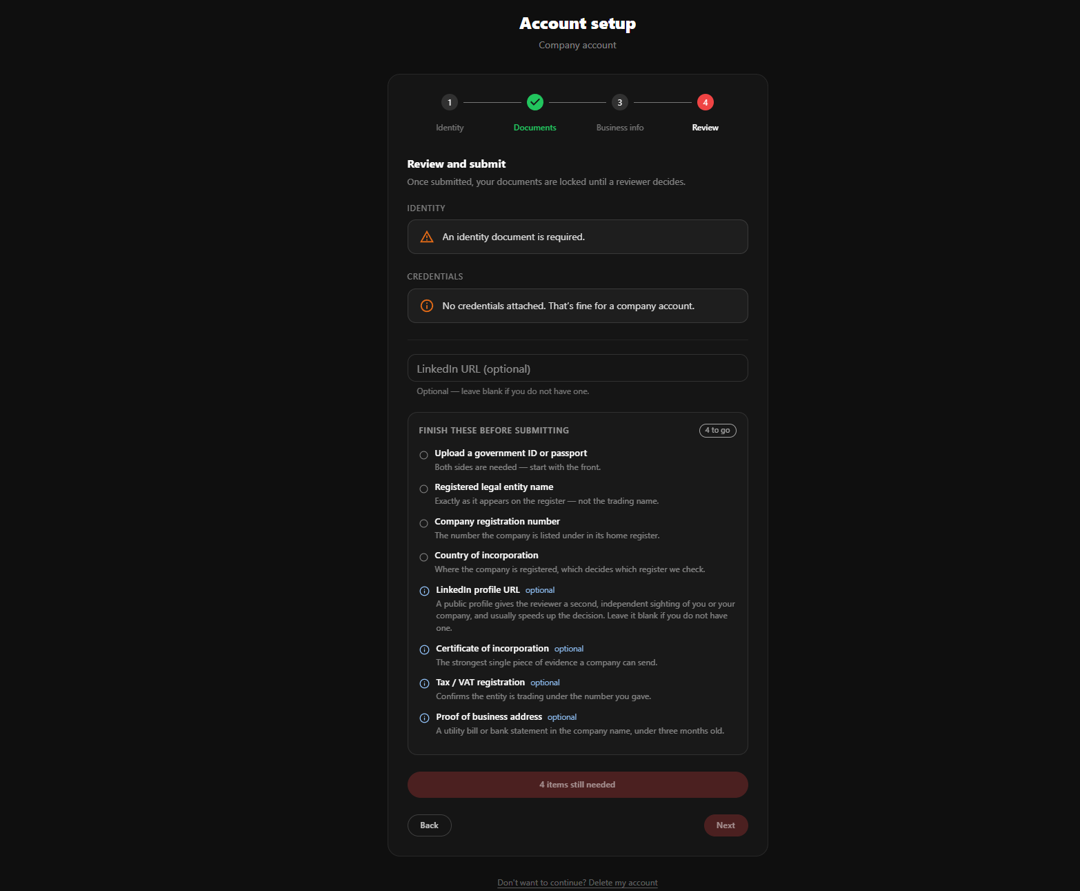 Company — Review & submit