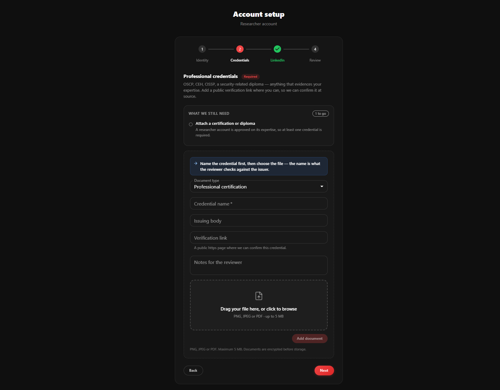 Individual — Credentials