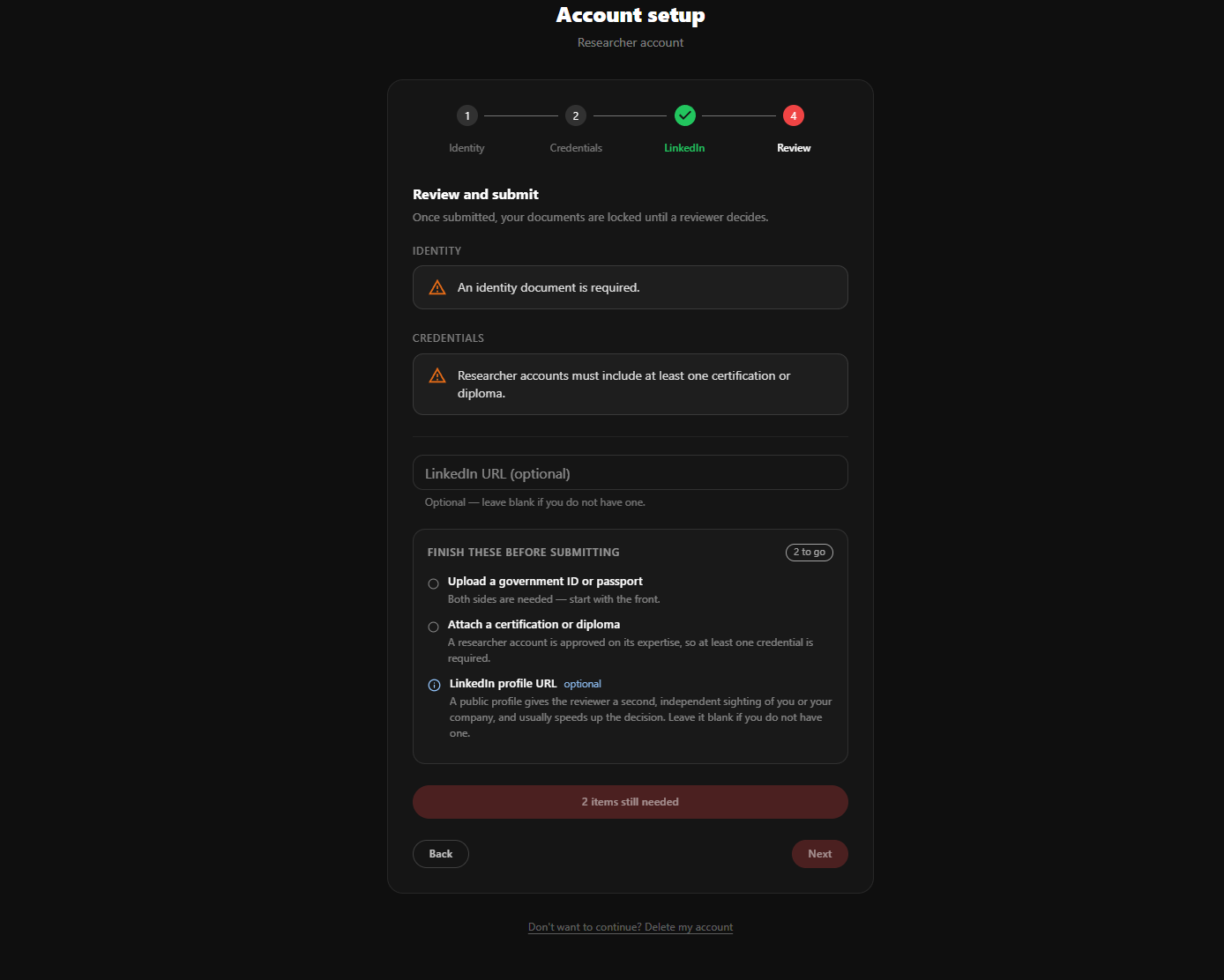 Individual — Review & submit