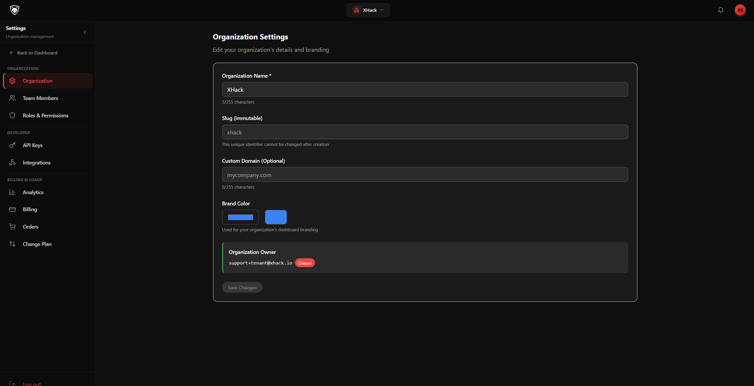 Organisation Settings